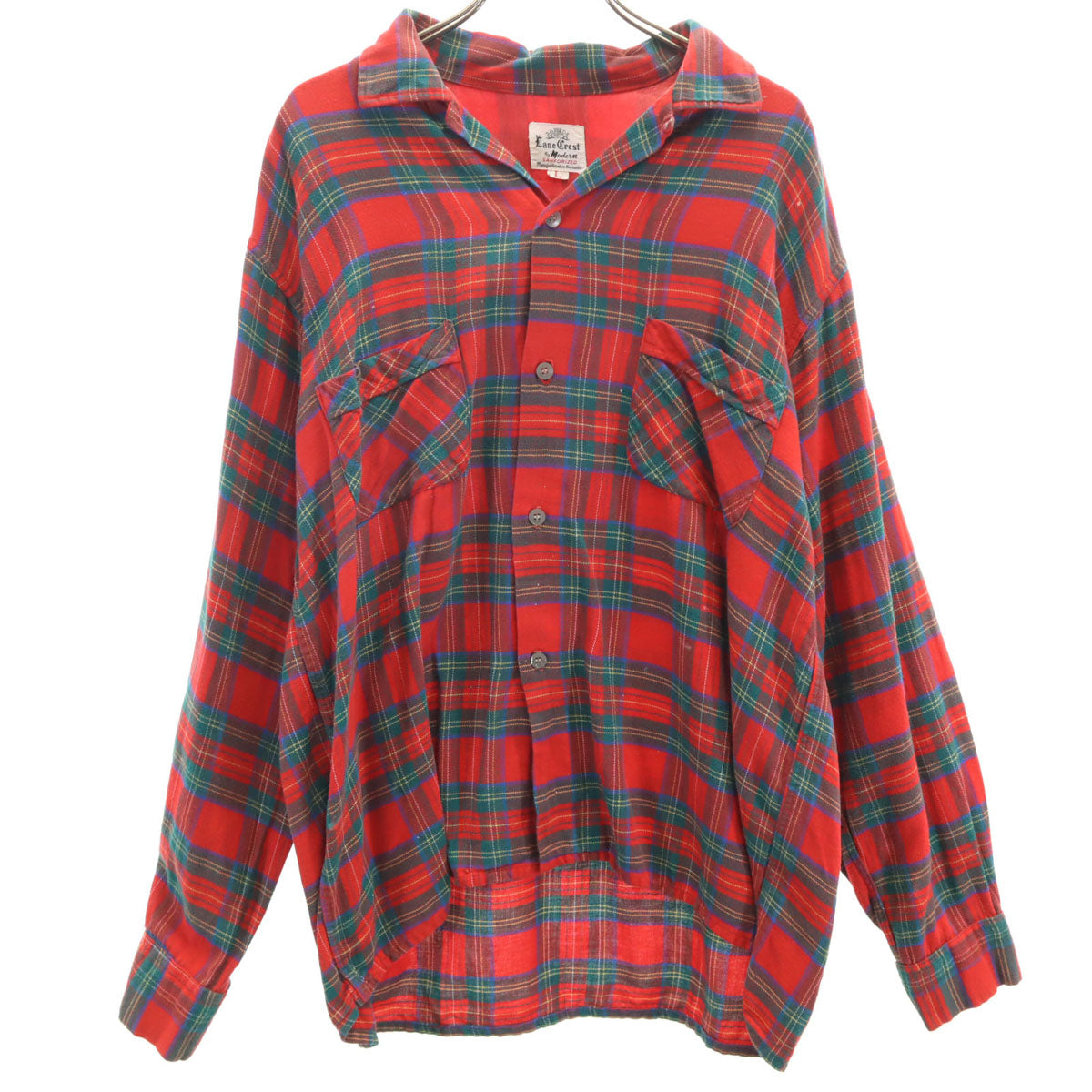 Lone Crest by Modern 50s Vintage Check Open Shirt Red Size L