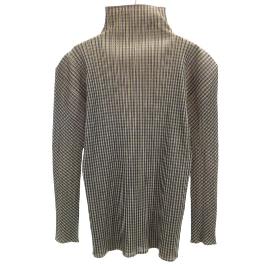PLEATS PLEASE 90s Checked High Neck Top Beige Size JP 3