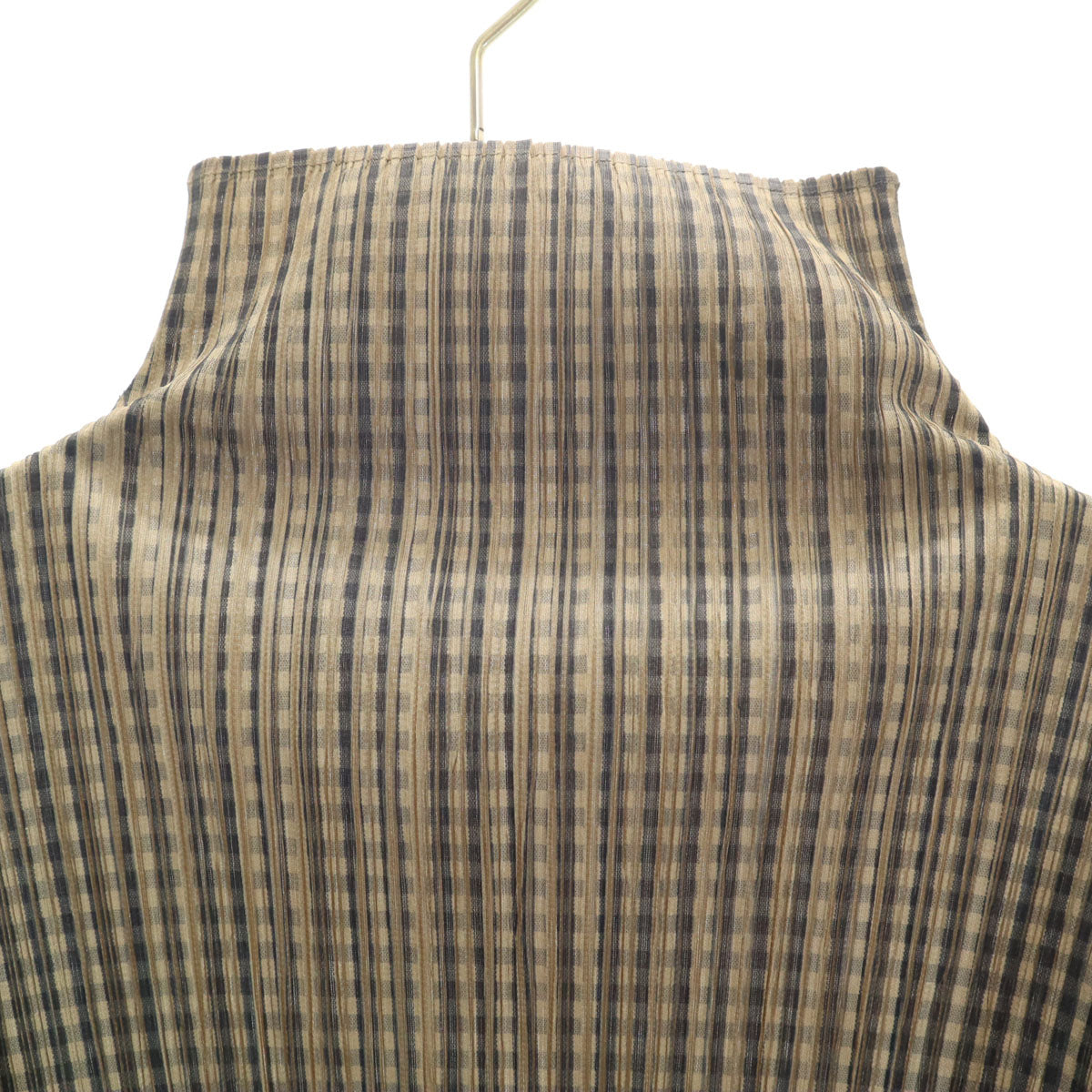 PLEATS PLEASE 90s Checked High Neck Top Beige Size JP 3