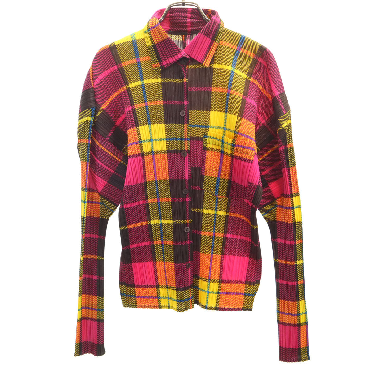 PLEATS PLEASE Plaid Long Sleeve Pleated Shirt Pink Size 4