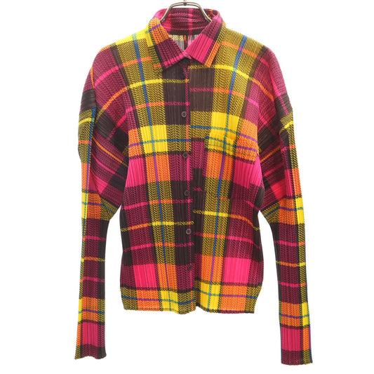 PLEATS PLEASE Plaid Long Sleeve Pleated Shirt Pink Size 4