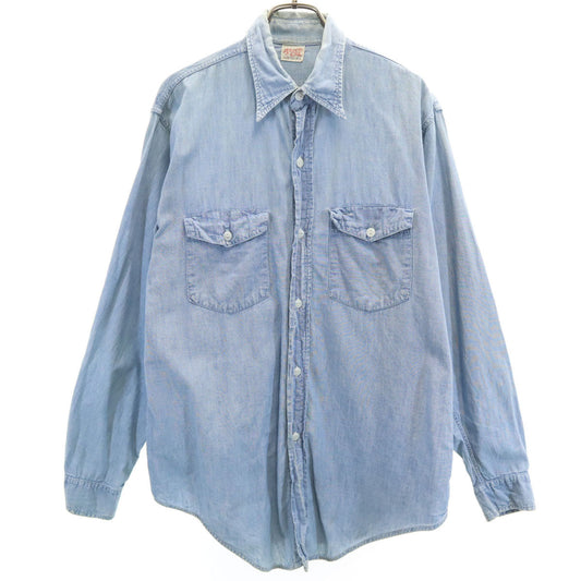 Knock Out 50s Vintage Long Sleeve Chambray Shirt Blue