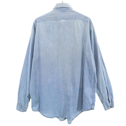 Knock Out 50s Vintage Long Sleeve Chambray Shirt Blue