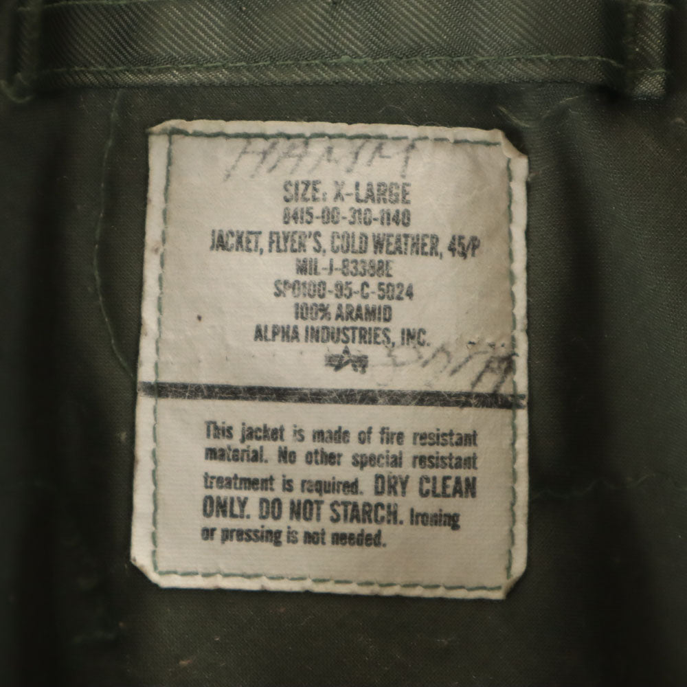 US AIR FORCE 90s CWU-45/P Alpha Flight Jacket Khaki Size XL