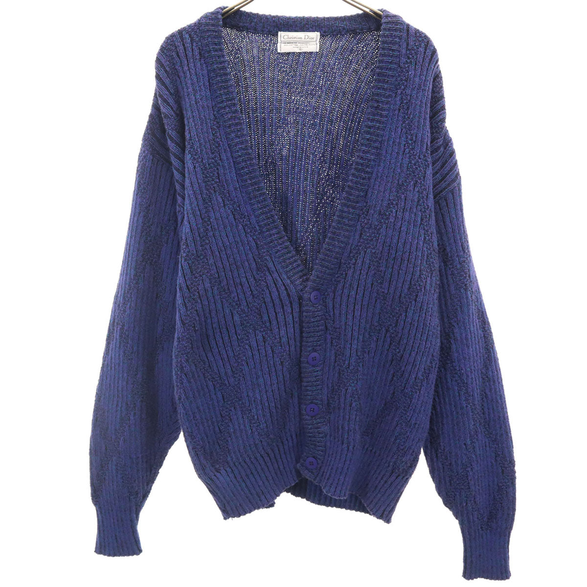Christian Dior 90s USA Diamond Pattern Cardigan Blue Size S
