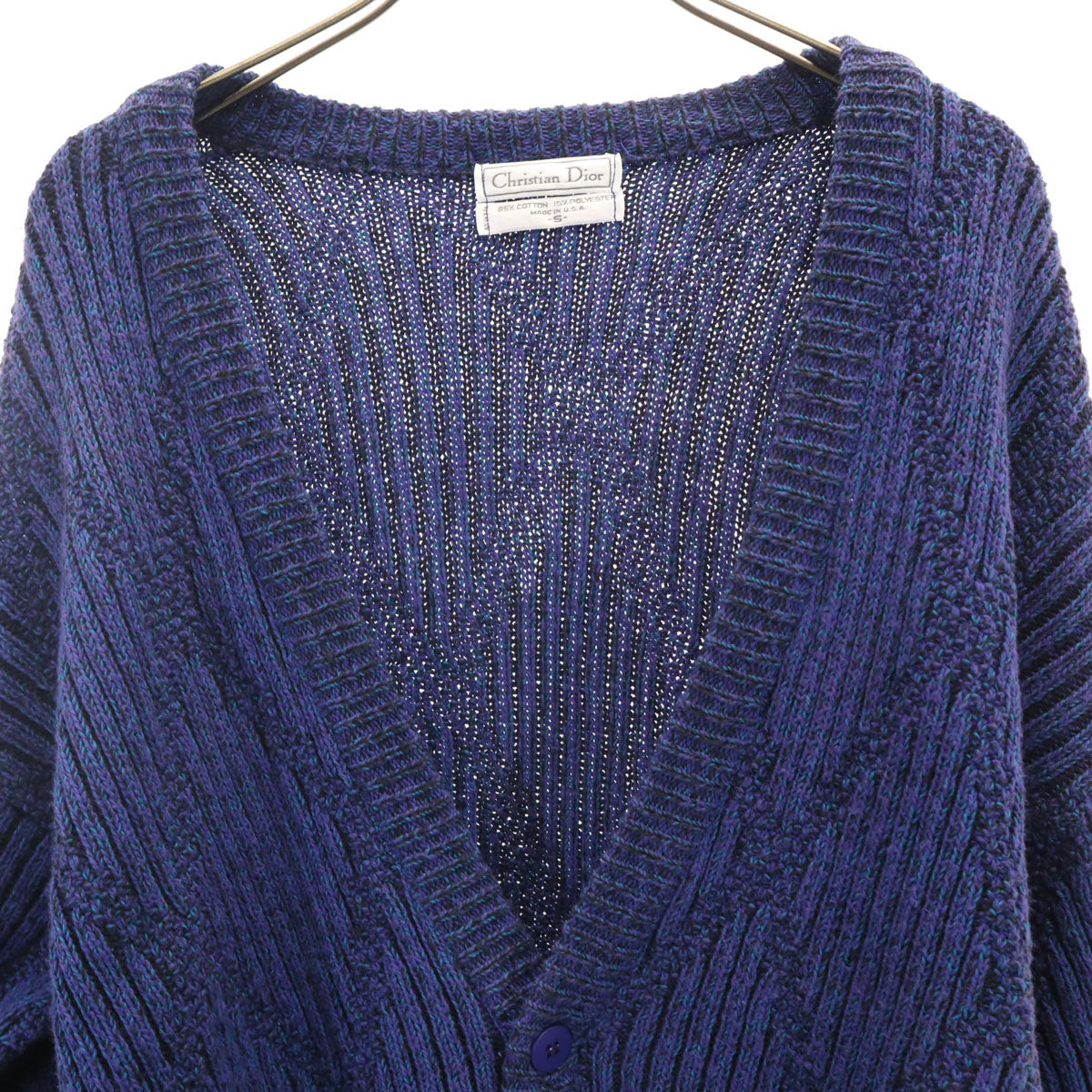 Christian Dior 90s USA Diamond Pattern Cardigan Blue Size S