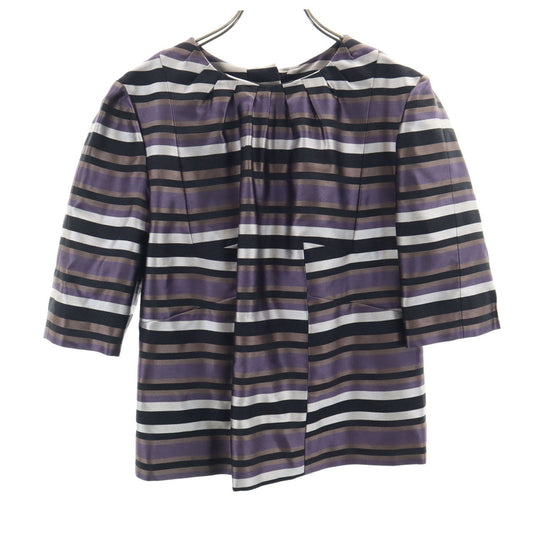 LOUIS VUITTON Silk Blend Striped Half Blouse Purple Size 38