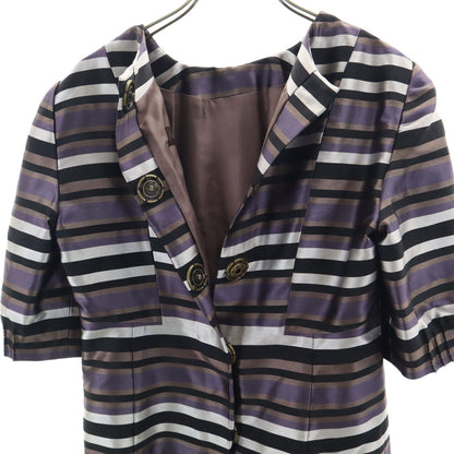 LOUIS VUITTON Silk Blend Striped Half Blouse Purple Size 38