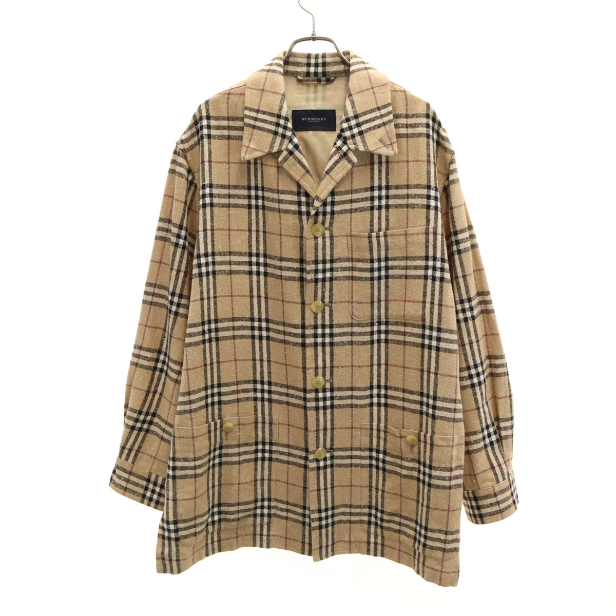 BURBERRY LONDON Nova Check Linen Blend Jacket Beige Size LL