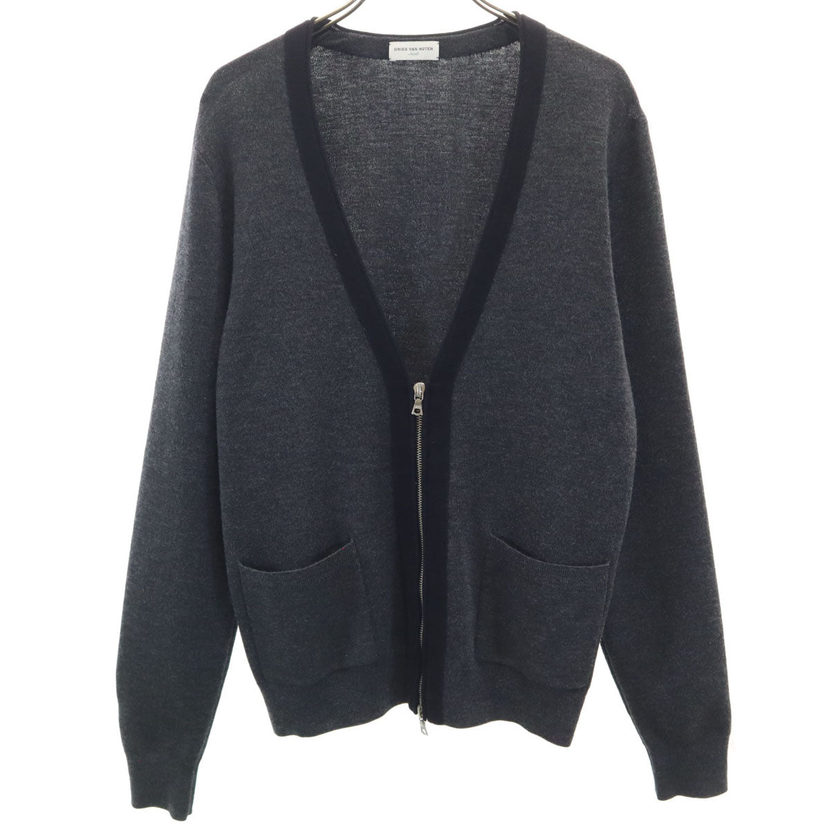 DRIES VAN NOTEN V-Neck Full Zip Knit Cardigan Gray Size S