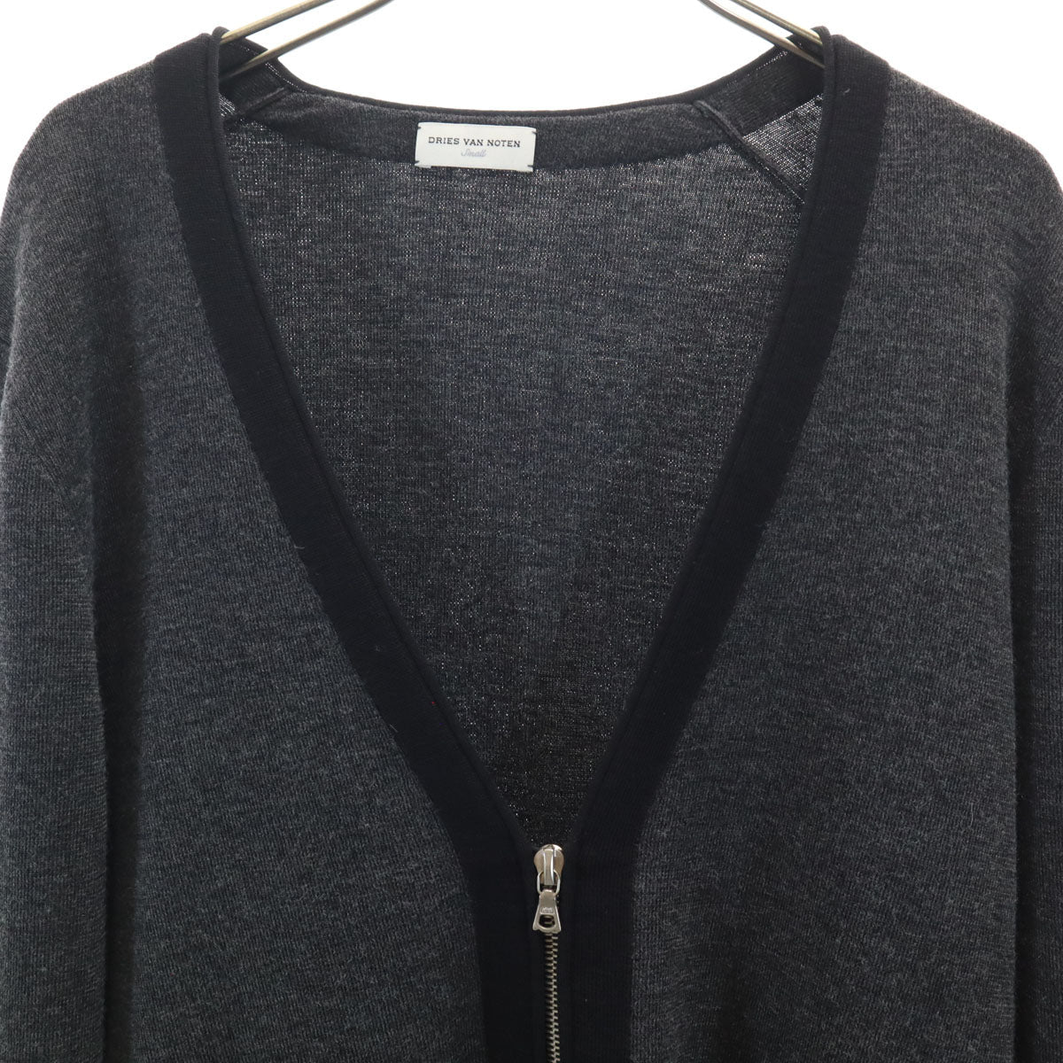 DRIES VAN NOTEN V-Neck Full Zip Knit Cardigan Gray Size S