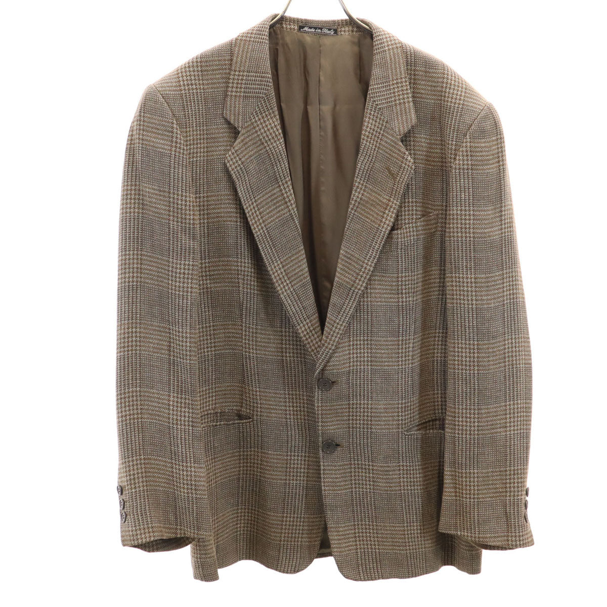 Emporio Armani 90s Brown Check Linen Blend Blazer Size 48