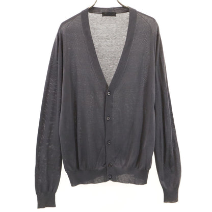 PRADA Silk Blend V-Neck Cardigan Charcoal Gray Size 48