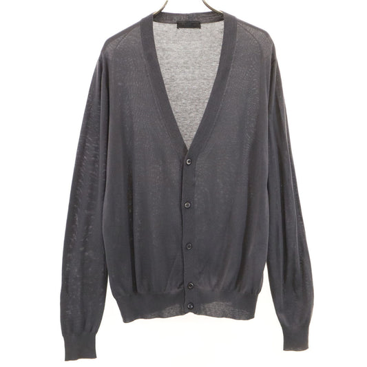 PRADA Silk Blend V-Neck Cardigan Charcoal Gray Size 48