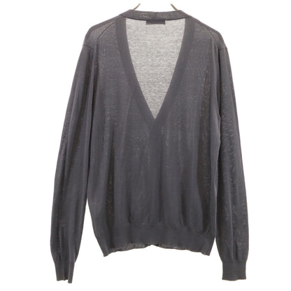 PRADA Silk Blend V-Neck Cardigan Charcoal Gray Size 48