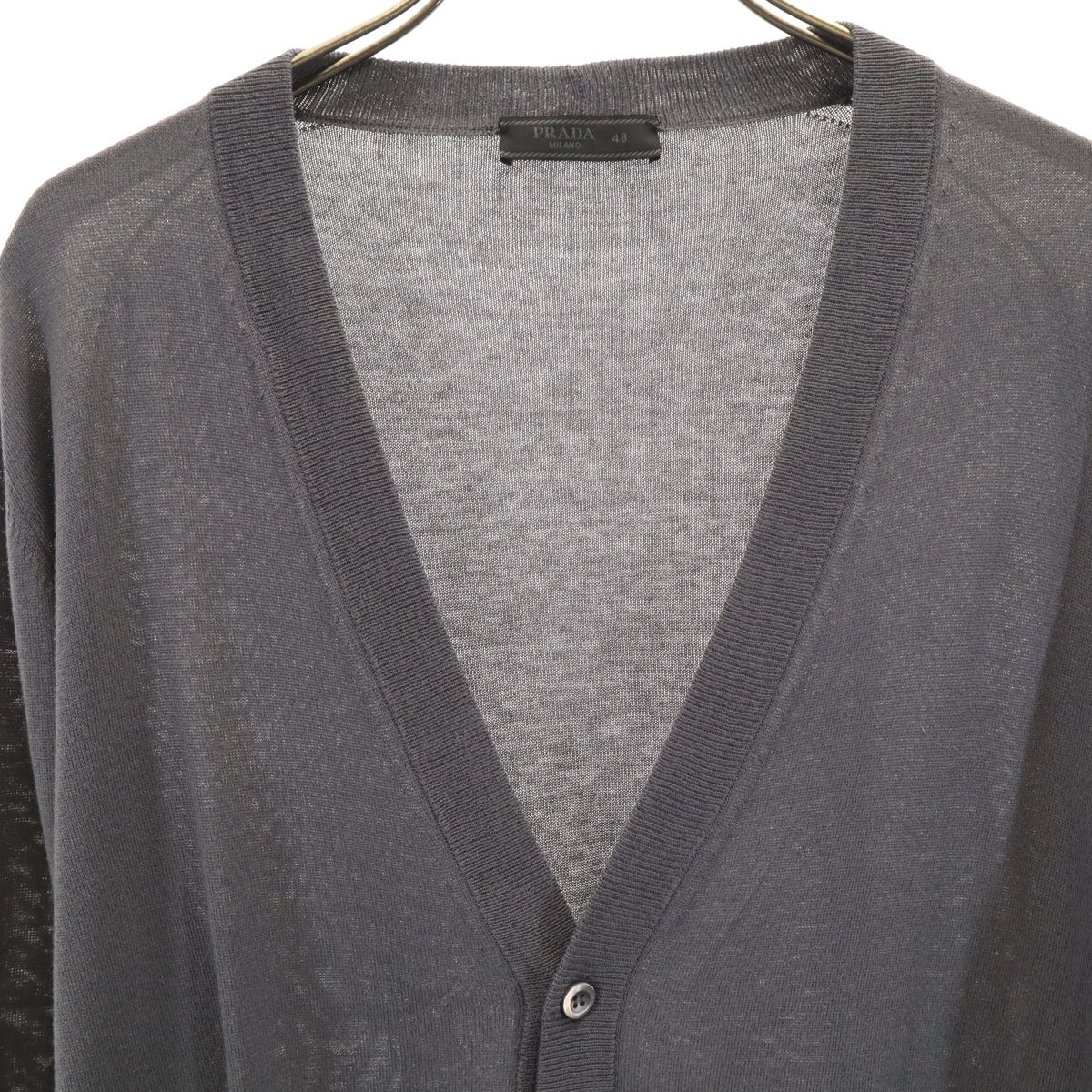 PRADA Silk Blend V-Neck Cardigan Charcoal Gray Size 48