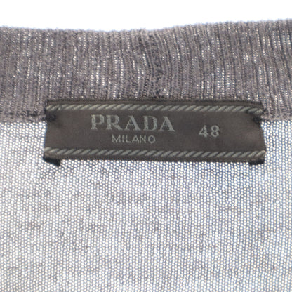PRADA Silk Blend V-Neck Cardigan Charcoal Gray Size 48