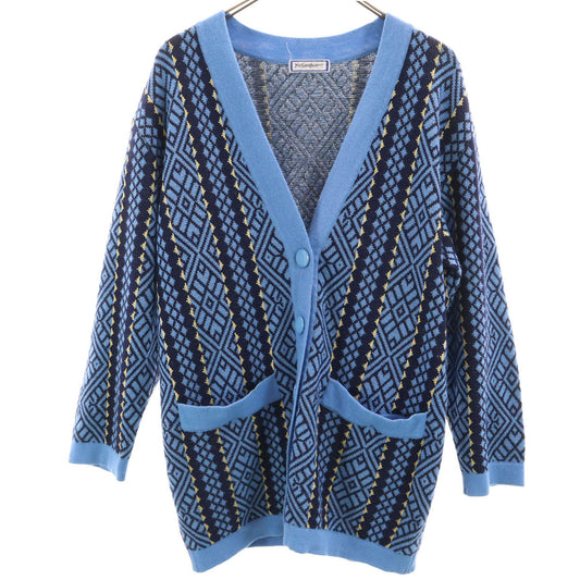 YVES SAINT LAURENT 90s Patterned V-Neck Cardigan Blue Size M