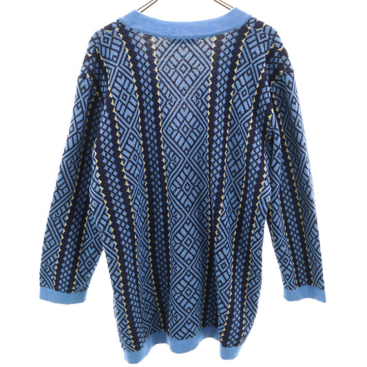 YVES SAINT LAURENT 90s Patterned V-Neck Cardigan Blue Size M