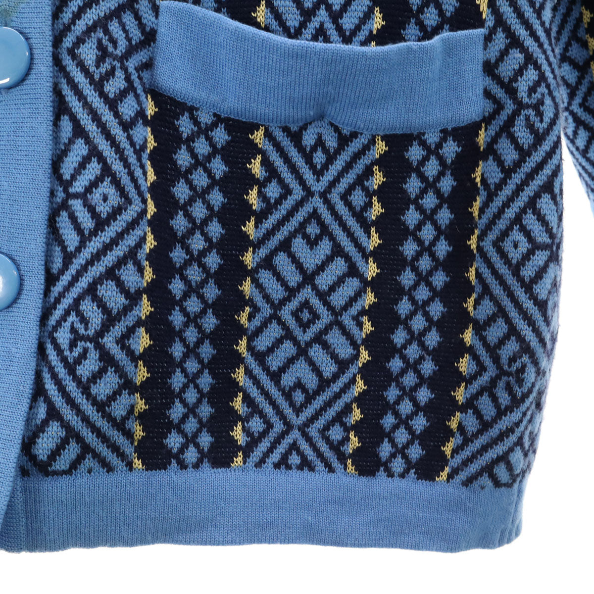 YVES SAINT LAURENT 90s Patterned V-Neck Cardigan Blue Size M