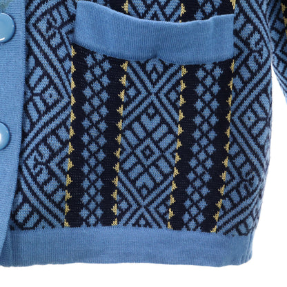 YVES SAINT LAURENT 90s Patterned V-Neck Cardigan Blue Size M