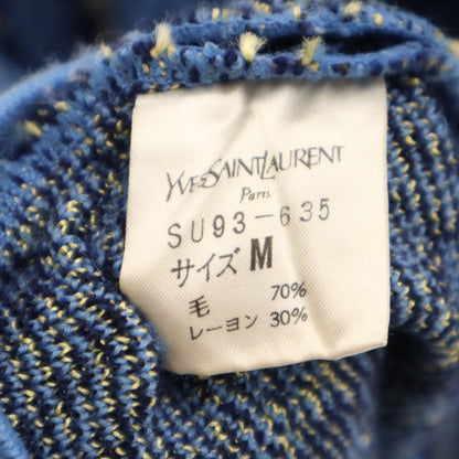 YVES SAINT LAURENT 90s Patterned V-Neck Cardigan Blue Size M