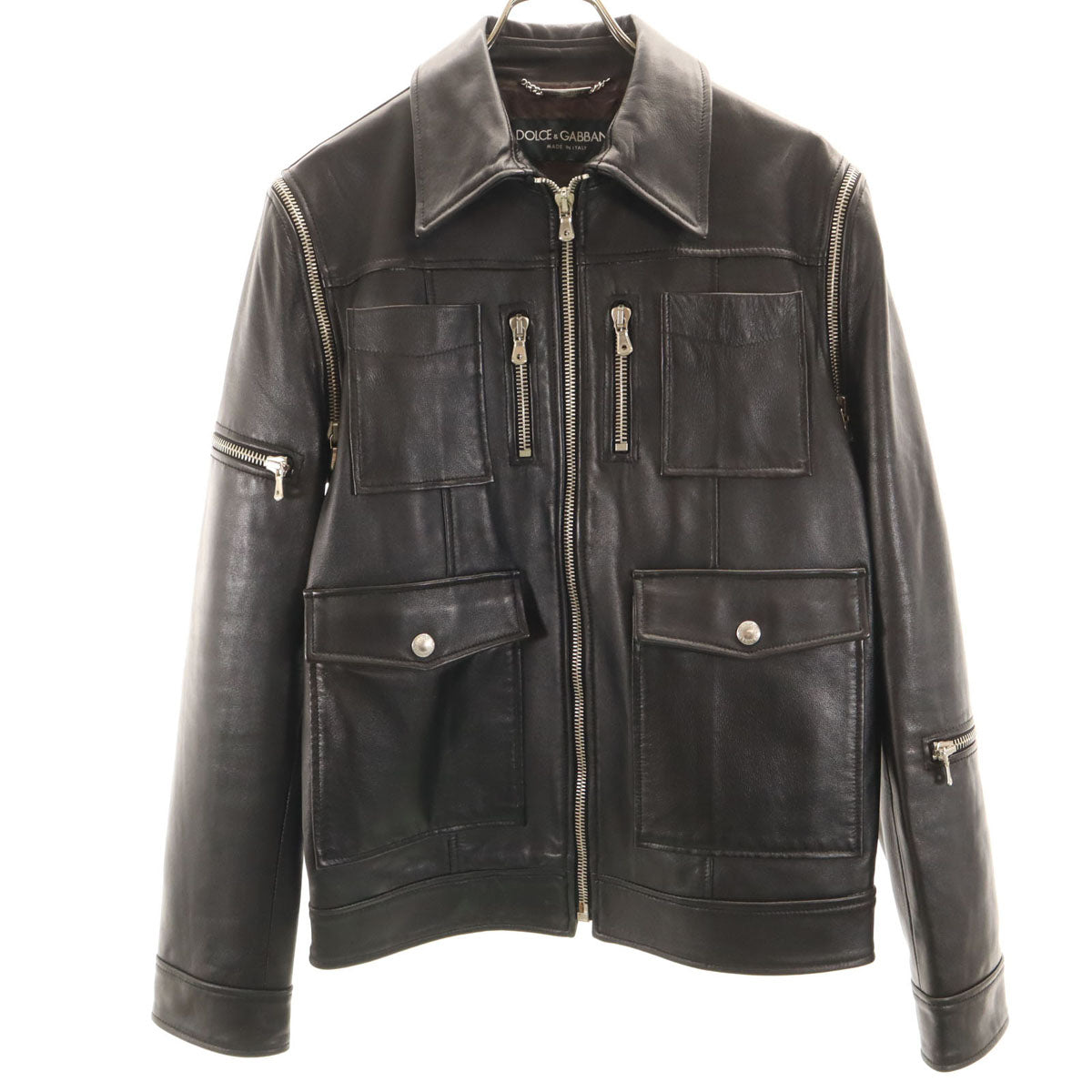 DOLCE&GABBANA Italian Lamb Leather 2-Way Jacket Black Size 46