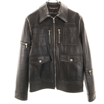 DOLCE&GABBANA Italian Lamb Leather 2-Way Jacket Black Size 46