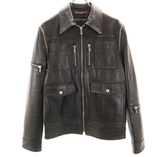 DOLCE&GABBANA Italian Lamb Leather 2-Way Jacket Black Size 46