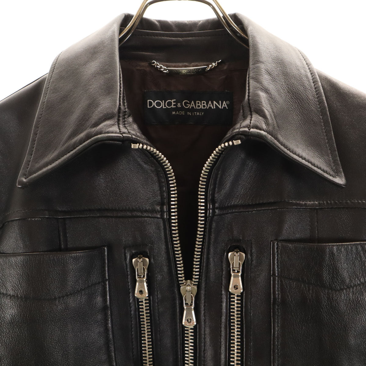 DOLCE&GABBANA Italian Lamb Leather 2-Way Jacket Black Size 46
