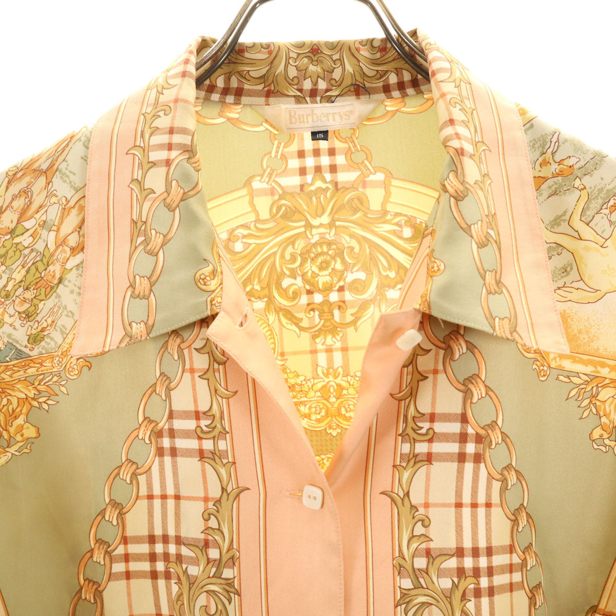 Burberrys 90s Vintage All-Over Print Sleeve Shirt Size JP 15