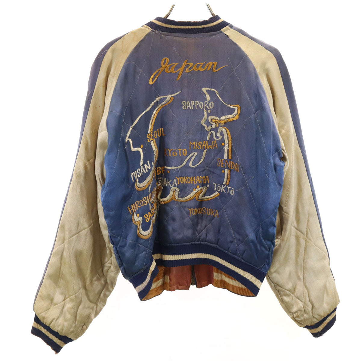 Souvenir Jacket 50s Japan Map Tiger Jacket Navy