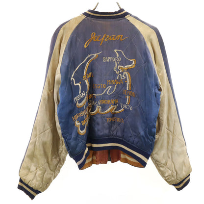 Souvenir Jacket 50s Japan Map Tiger Jacket Navy