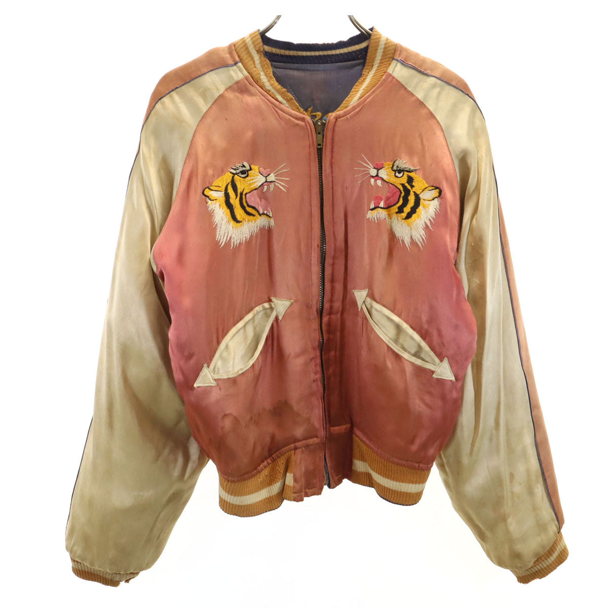 Souvenir Jacket 50s Japan Map Tiger Jacket Navy