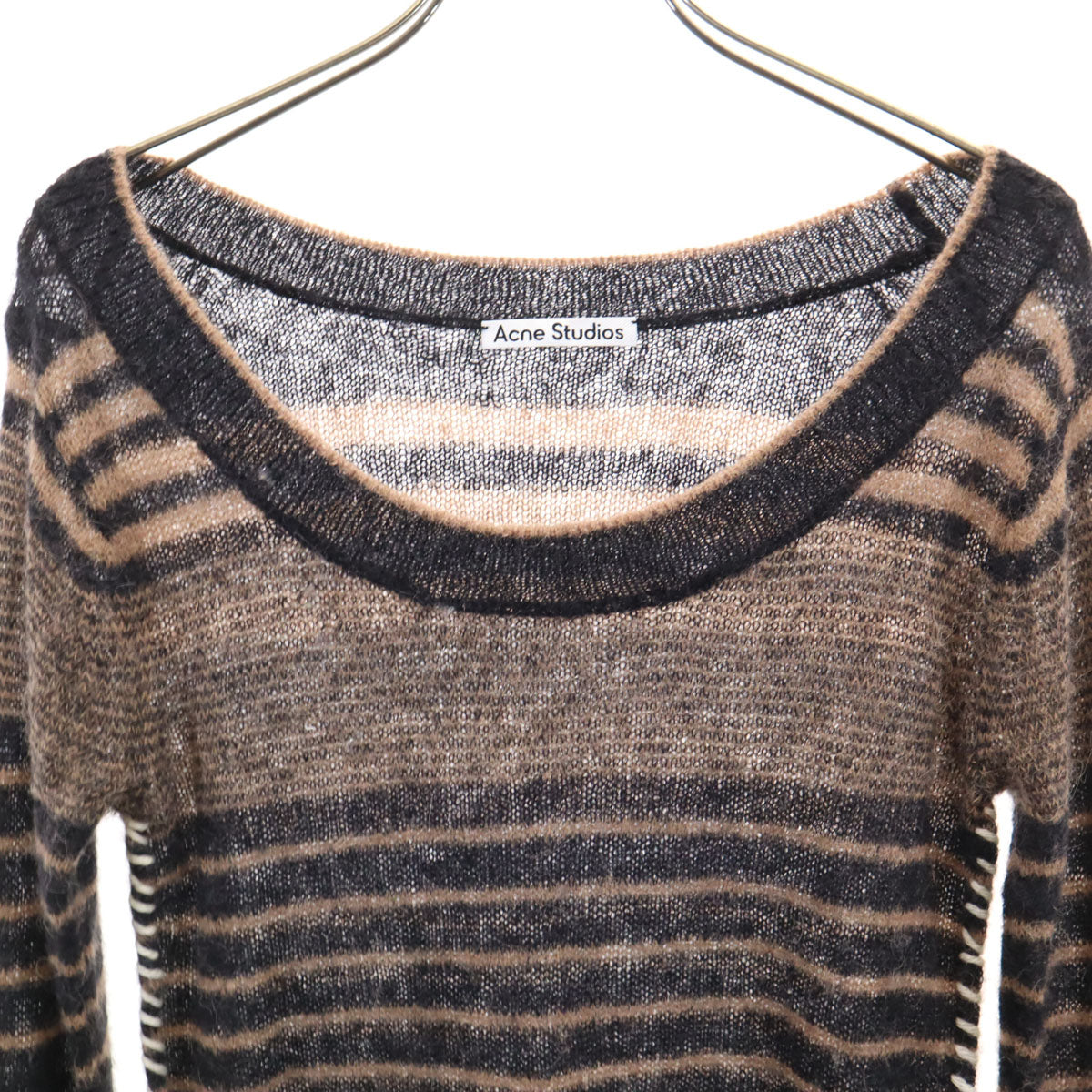 ACNE STUDIOS Striped Long Sleeve Knit Sweater Brown Size XS