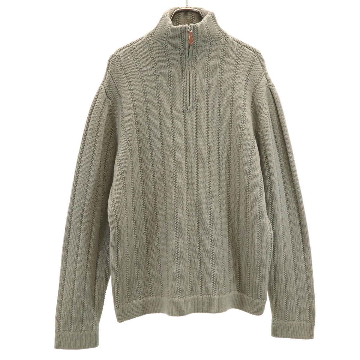 HERMES Italian Half-Zip Knit Sweater Green Size L