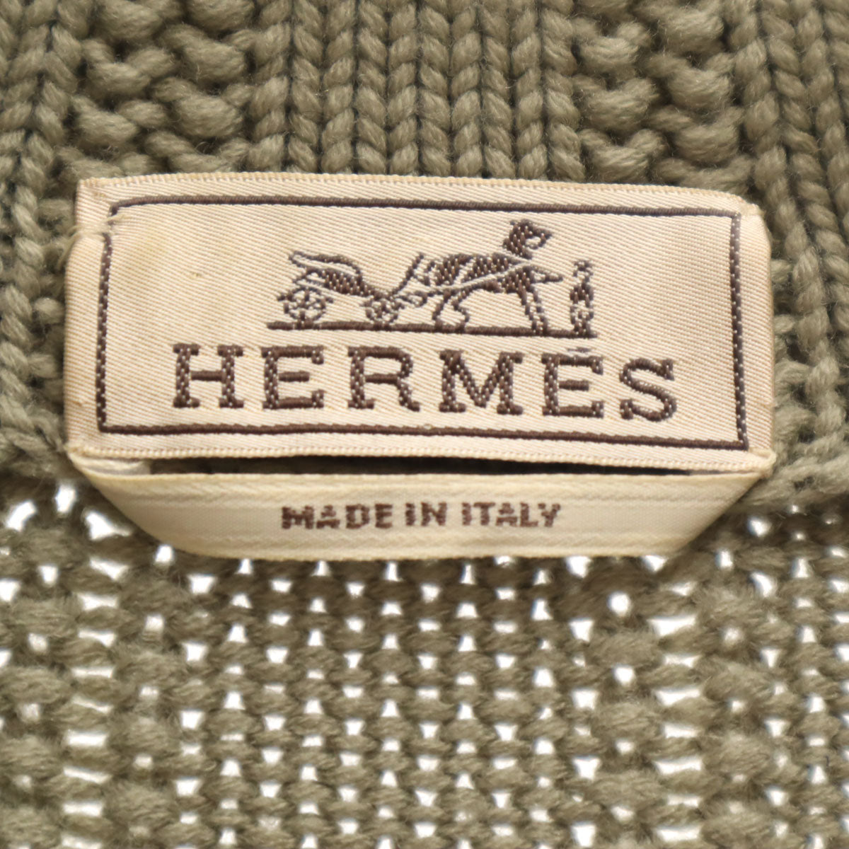 HERMES Italian Half-Zip Knit Sweater Green Size L