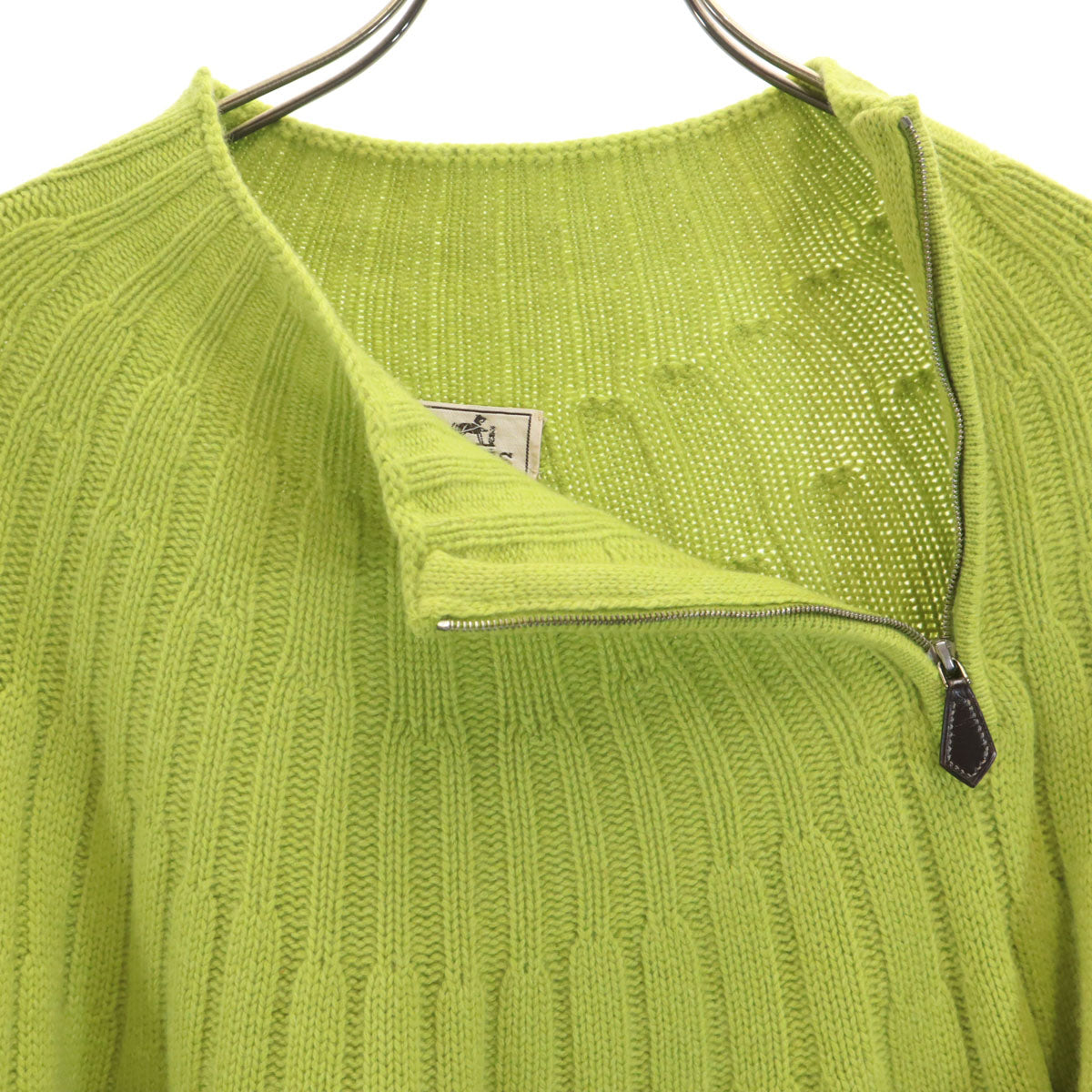 HERMES Cashmere Long Sleeve Half Zip Sweater Green Size XXL