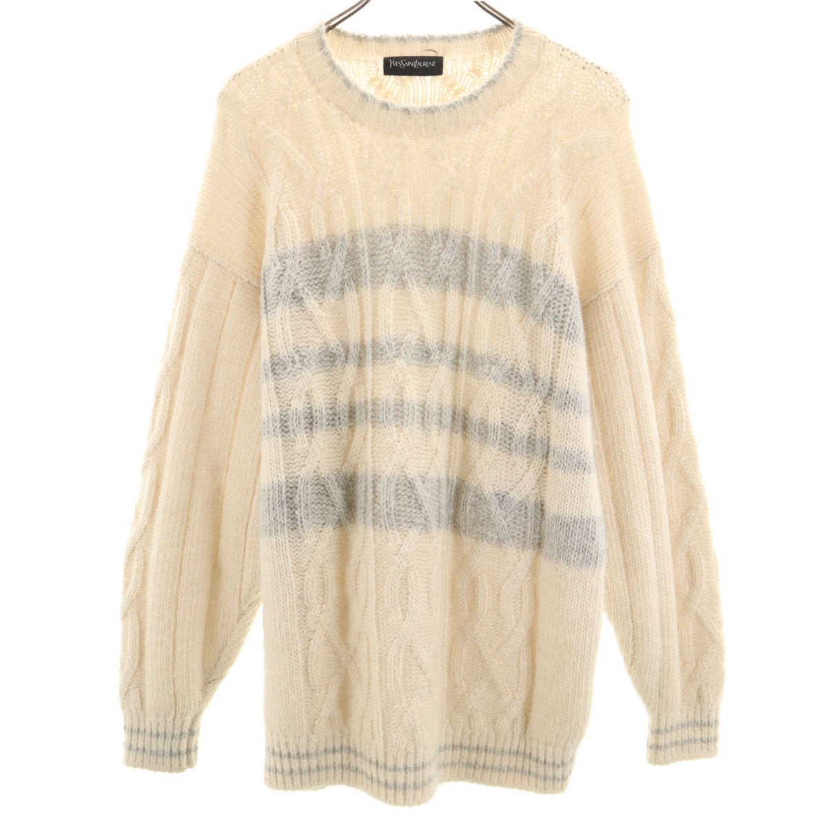 YVES SAINT LAURENT 90s Ecru Striped Sweater Size L