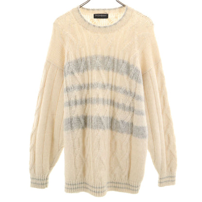 YVES SAINT LAURENT 90s Ecru Striped Sweater Size L
