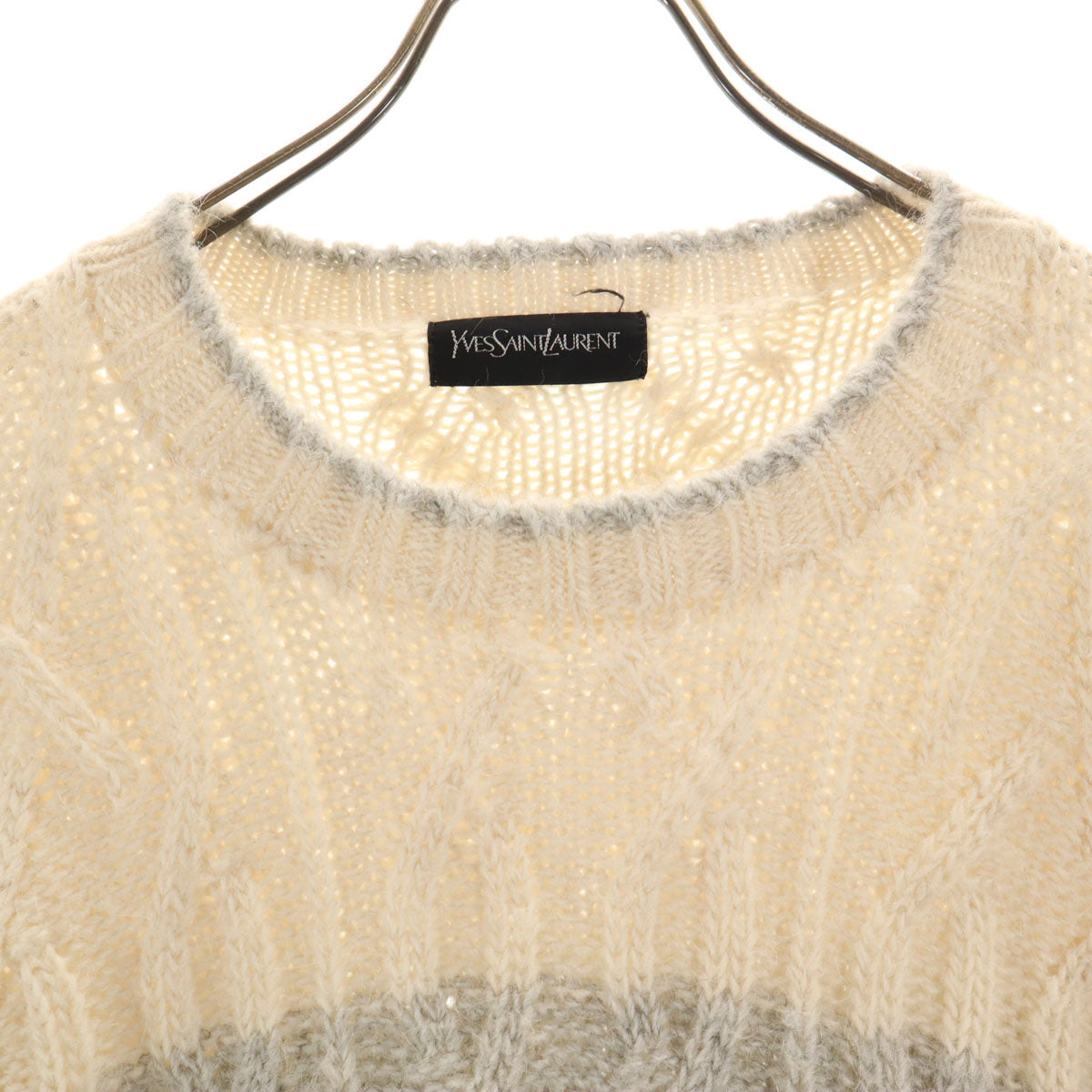 YVES SAINT LAURENT 90s Ecru Striped Sweater Size L