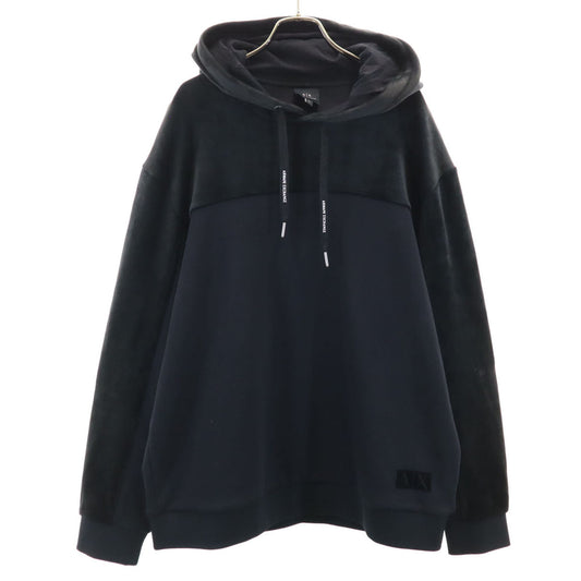 ARMANI EXCHANGE Velour Panel Long Hoodie Black Size XL