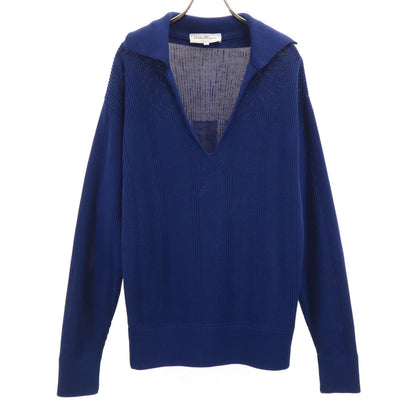 Salvatore Ferragamo Long Sleeve V-Neck Sweater Navy Size M