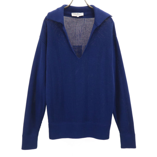 Salvatore Ferragamo Long Sleeve V-Neck Sweater Navy Size M