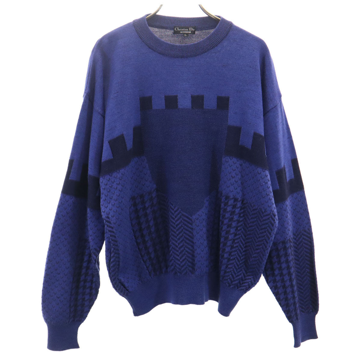 Christian Dior MONSIEUR 90s Patterned Sweater Blue Size L