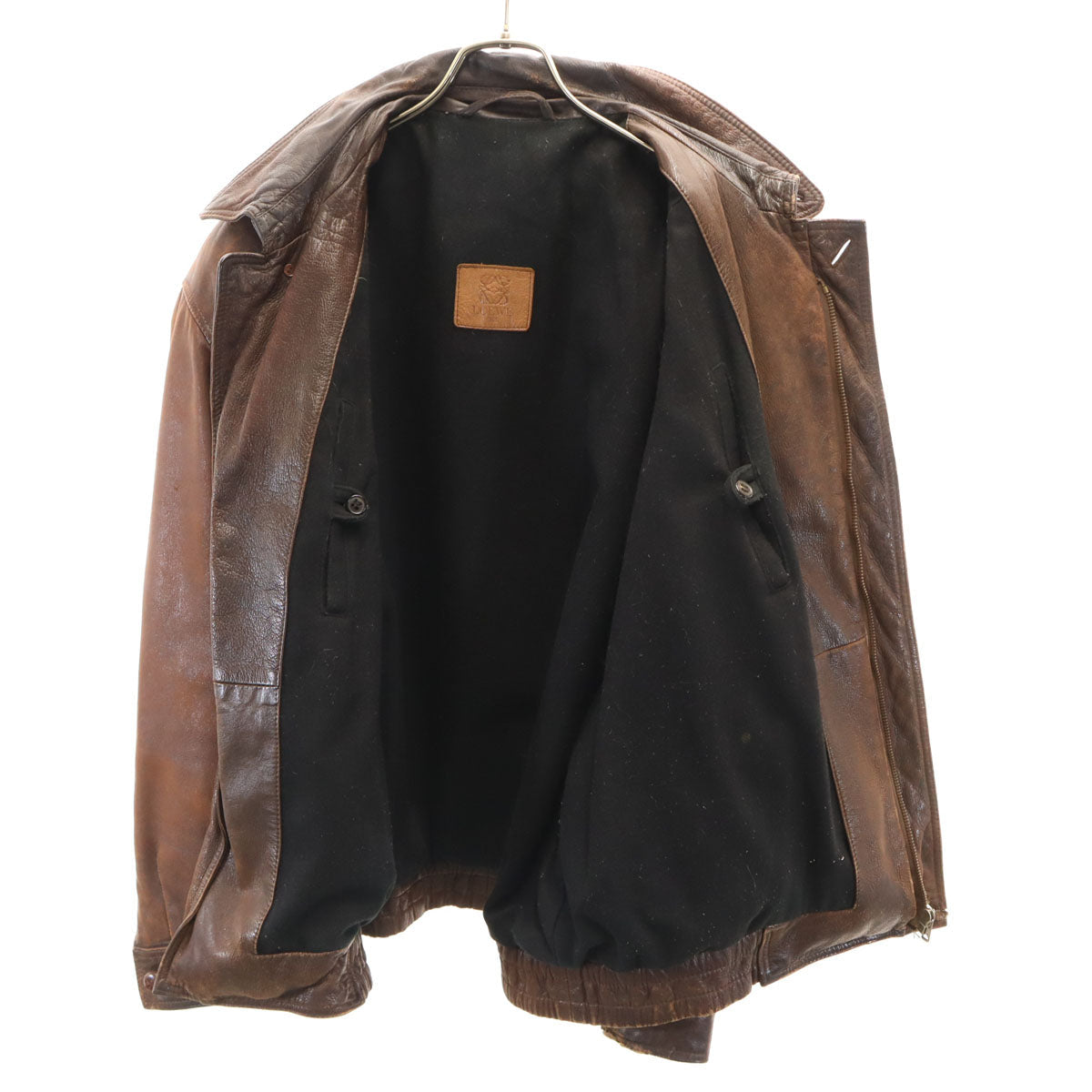 LOEWE 80s 90s Vintage Leather Jacket Brown Size 54