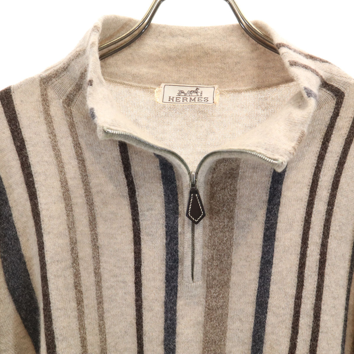 HERMES Italian Cashmere Stripe Half-Zip Sweater Size XL