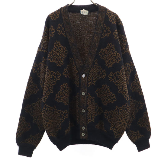 KENZO 90s Italian Patterned V-Neck Cardigan Black Size 2