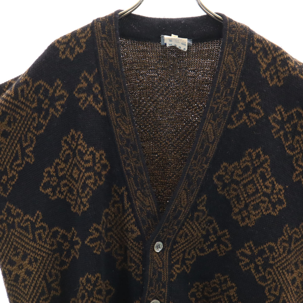 KENZO 90s Italian Patterned V-Neck Cardigan Black Size 2