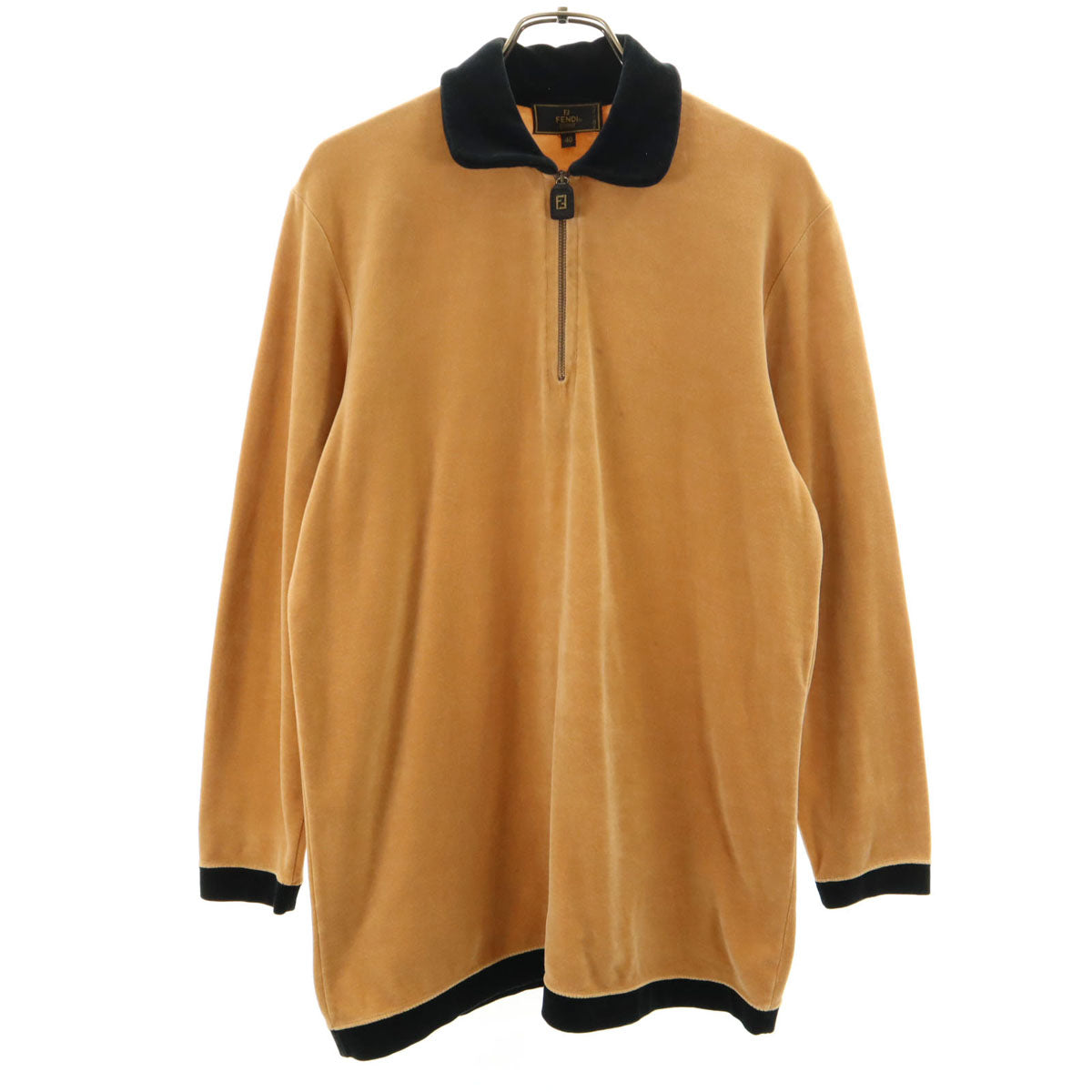FENDI 90s Made in Italy Velour Half-Zip Polo Brown Size 40